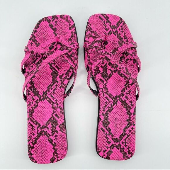 14th & Union Caite Pink Animal Print Square Toe Thong Slide Sandals Size 8.5 - Picture 8 of 16